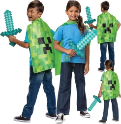 Minecraft kostīms ar dimanta zobenu un creeper apmetni bērniem