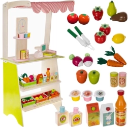 Koka bērnu supermārkets KRUZZEL ar stendu, kasi un augļiem