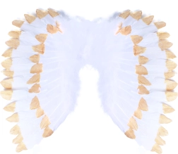 Eņģeļu spārni ar spalvām balti‑zelti