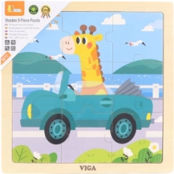 Koka puzle ar žirafi automašīnā, 9 detaļas