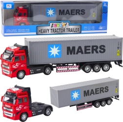 Konteineru kravas auto ar pull-back piedziņu, atveramām durvīm, sarkanpelēks