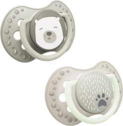 LOVI Pacifier with mini shield, dynamic silicone BUDDY BEAR 0–2m, 2 pcs