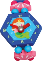 Wooden kids' watch with fairy, blue 8 cm