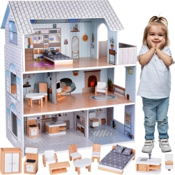 Koka leļļu namiņš ar 3 stāviem un mēbelēm