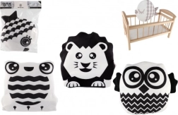 Pūkains dzīvnieka formas spilvens ar magnētu 35 × 30 cm – abpusējs melnbalts/pelēkbalts