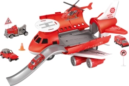 Ugunsdzēsēju lidostas stacija ar transportlīdzekļiem un helikopteru