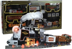 Liela elektriskā dzelzceļa trase ar vagoniem un efektiem