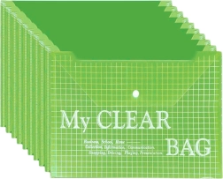 Caurspīdīga A4 dokumentu aploksne ar spiedpogu, zaļa (20 gab.)