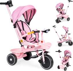Bērnu trīsritenis 2 vienā ar rotējošu sēdekli un saliekamu jumtiņu, rozā ECOTOYS