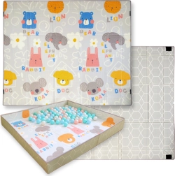 Divpusējs salokāms putu rotaļu paklājs 2-in-1 HUMBI 200 × 180 cm ar malām ar līplentēm