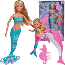 Steffi Love Mermaid Friends – jūras nāru leļļu komplekts Steffi un Evi ar delfīnu un ķemmīti