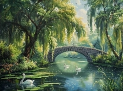 Dimanta gleznošana Akmens tilts pār upi 30 × 40 cm