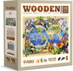 Koka puzle pasaules karte ar dzīvniekiem 1010 detaļas WOODEN CITY