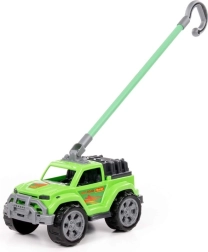 Bērnu stumjamā mašīna ar zaļu rokturi – bezceļa