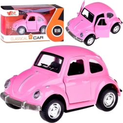 Metāla retro mašīnīte ar atveramām durvīm, gaismām un skaņām – rozā