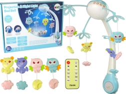 Karuselis bērnu gultiņai ar projekcijas gaismu un tālvadības pulti, zils