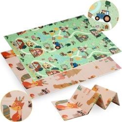 Divpusēja salokāma putu paklājiņš HUMBI 120 × 180 cm – mežs un ciemats, XPE