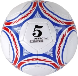 Futbola bumba, 5. izmērs, balta ar zili–sarkanu rakstu