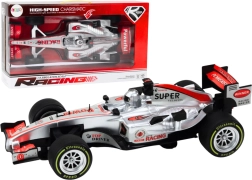 Sacīkšu sporta auto ar atsperes piedziņu 1:9, sudraba krāsā, ar gaismām un skaņām