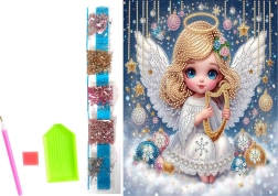 Dimanta gleznošana uz audekla – Ziemassvētku eņģelītis 23 × 30 cm