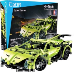 CaDA ar tālvadību vadāma zaļa sporta automašīna no konstruktora detaļām