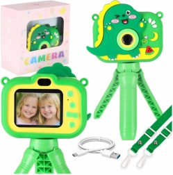 Bērnu digitālais fotoaparāts ar dinozaura dizainu uz statīva – zaļš