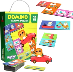 Izglītojoša spēle Dzīvnieki satiksmē Puzzle Domino Montessori