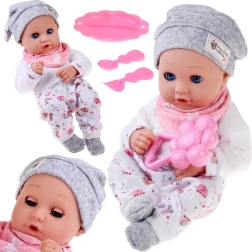 Leļļa mazulis 32 cm ar kustīgiem plakstiņiem un barošanas komplektu