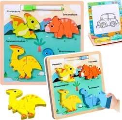 Wooden Educational Puzzle Dinosaurs with Drawing Board