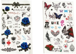 Pagaidu tetovējumu uzlīmes meitenēm – motīvu mikss, loksne 25 cm