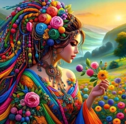 Dimanta gleznošana – meitene krāsu plūdos 30 × 40 cm