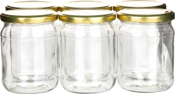 Set of 6 preserving jars 520 ml with gold lids, Ø 82