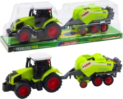 Green tractor with hay baler – kids’ farming set