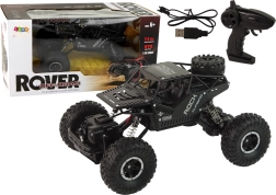 RC auto Rover 1:16 melns, tālvadāms bezceļa kāpurķēžu auto 4x4