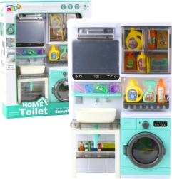 Bērnu vannas istaba ar veļasmašīnu, izlietni un gaismas un skaņas efektiem