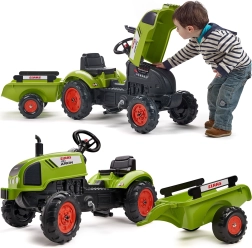 Pedāļu traktors CLAAS ar piekabi un tauri no 2 gadu vecuma