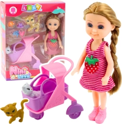 Mini lelle ar ratiņiem un kaķēniem