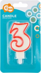 Birthday cake candle number 3 with red outline GODAN