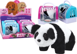 Interaktīva plīša panda rozā–zilā pārnēsājamā somiņā