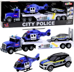 Police transport truck with helicopter and SUV with lights and sounds