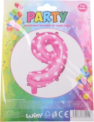 Piepūšams balons skaitļa 9 formā, rozā ar sirsniņām