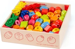 Koka vērjamās krelles kastītē BIGJIGS TOYS