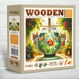 Koka puzzle “Kaķi un zivtiņas” – 505 detaļas