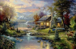 Dimantu gleznošana – kalnu namiņš pie ezera 30 × 40 cm