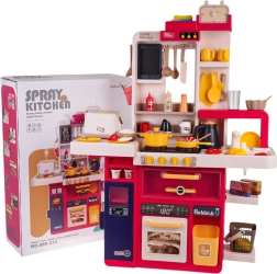 Children's interactive kitchen with steam, lights and sounds, 80 pieces – Red