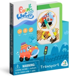 Burvīgā gleznošana ar ūdeni – transports: krāsojamā grāmata 12 × 14 cm ar otiņu, 8 lapas