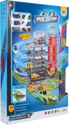 Daudzlīmeņu autostāvvieta ar liftu un spēļu paklāju + 6 mašīnītes