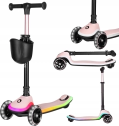 Saliekams bērnu skrejritenis LIONELO Mey Pink Rose ar LED apgaismojumu
