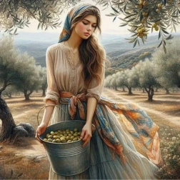 Dimanta gleznošana “Meitene ar ražu” 30 × 40 cm