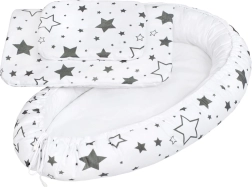 Luksusa mazulīša ligzdiņa ar sedziņu NEW BABY, pelēkas zvaigznes